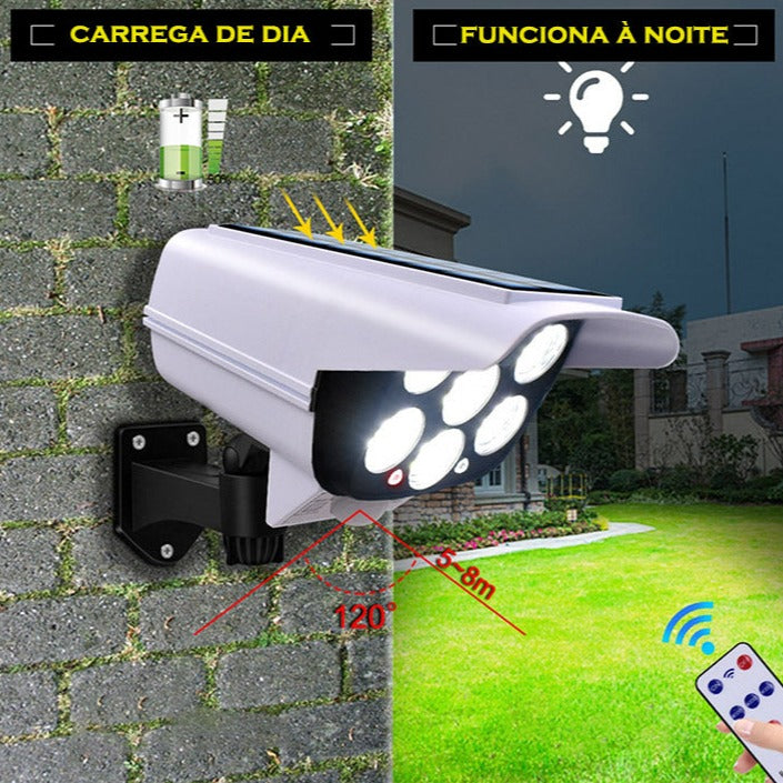 Holofote Solar RayCam™ com Desing de Câmera de Segurança / Iluminação Potente e Econômica para seu Lar!