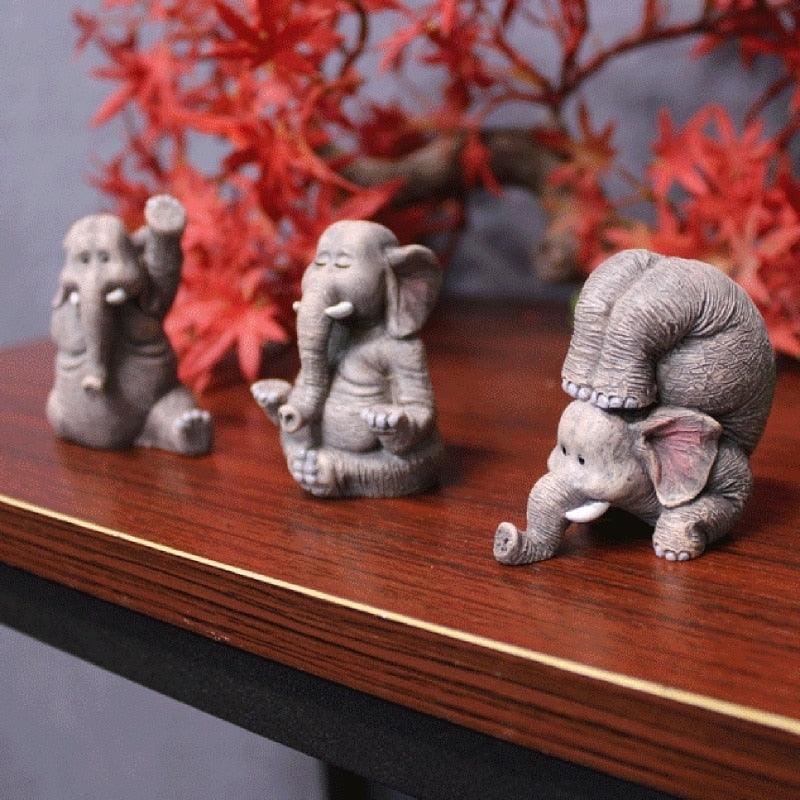 Estatuetas Família Elefante Yoga 3 peças - My Store